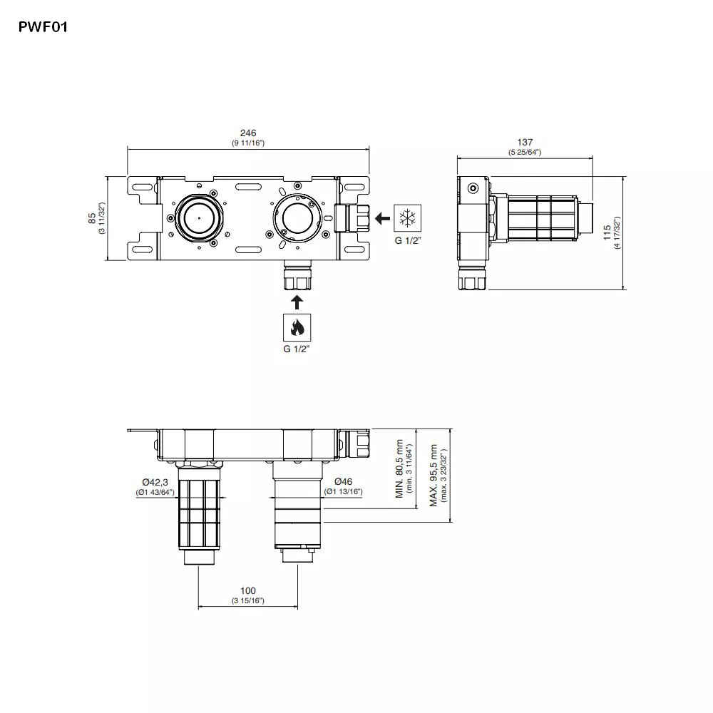 cea Unterputz-Einbauteil, Griff rechts-PWF01