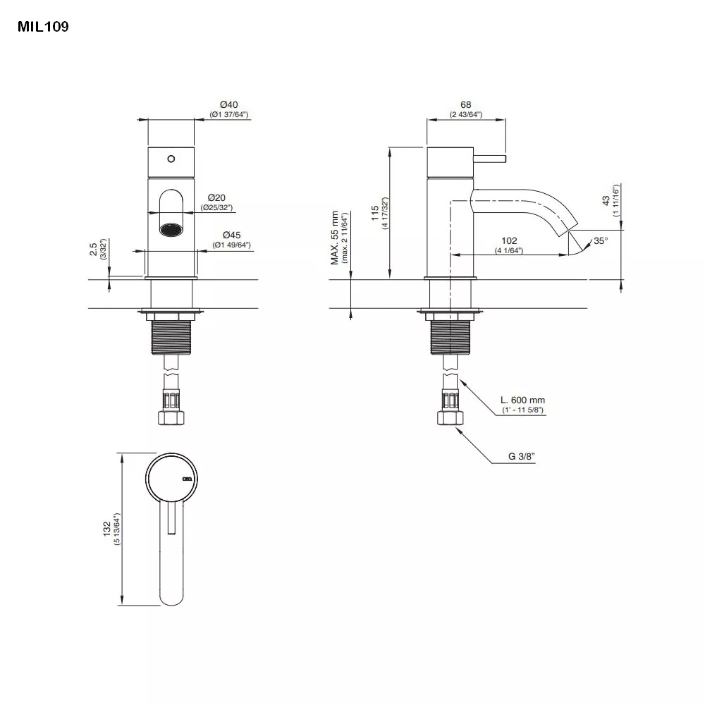 cea MIL 109 Kaltwasserventil, H:115mm, edelstahl satiniert-MIL109S