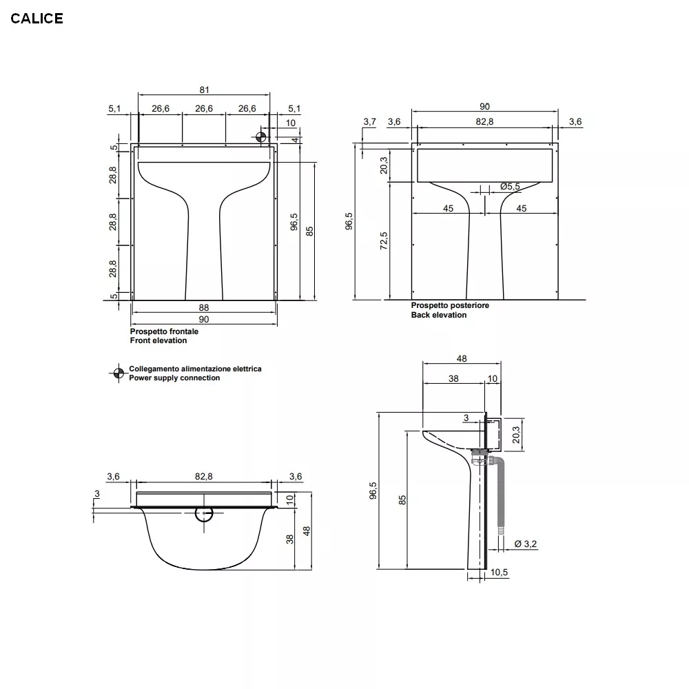 antoniolupi CALICE Wandeinbaubecken, 81x38x85cm, mit LED-Beleuchtung-CALICEL