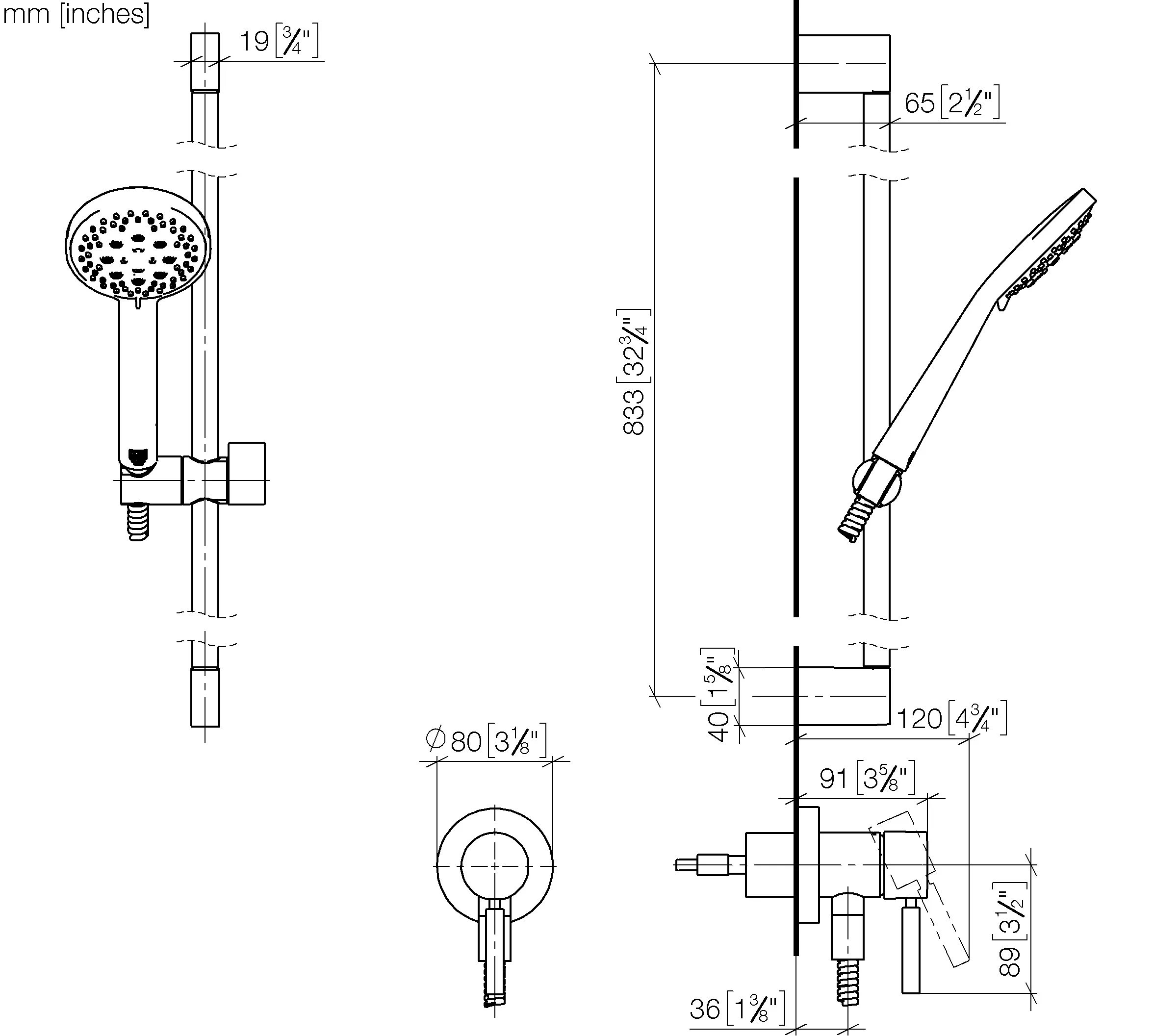 Dornbracht META/TARA UP-Einhandbatterie mit integriertem Brauseanschluss mit Duschgarnitur, verchromt-36011660-00