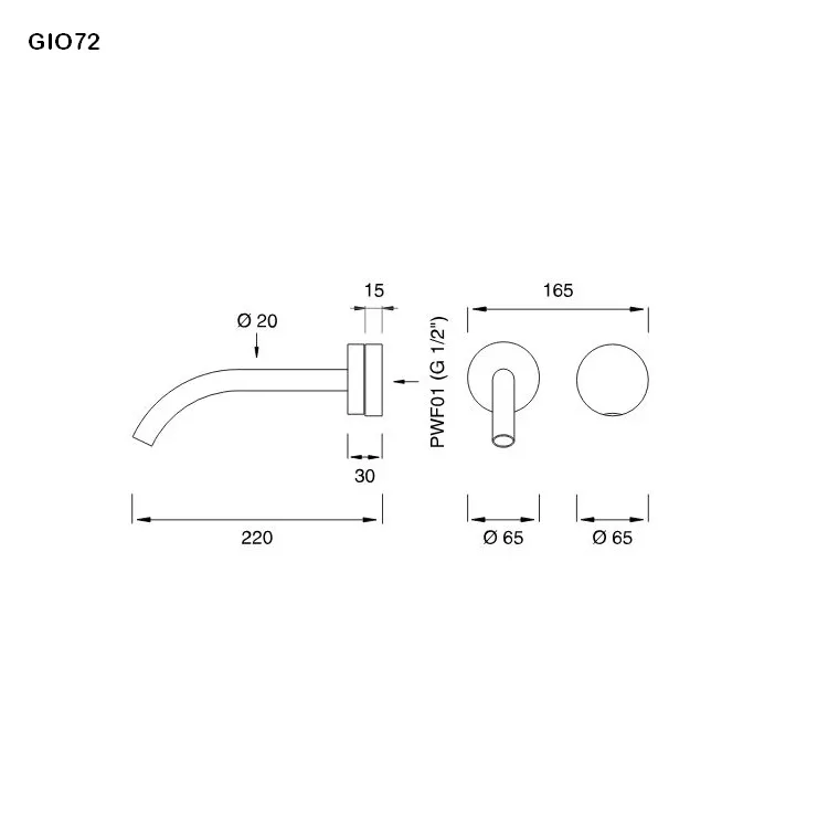 cea GIOTTO PLUS Wand-Waschtisch-Eingriffmischer, Ausladung:220mm, edelstahl satiniert-GIO72S