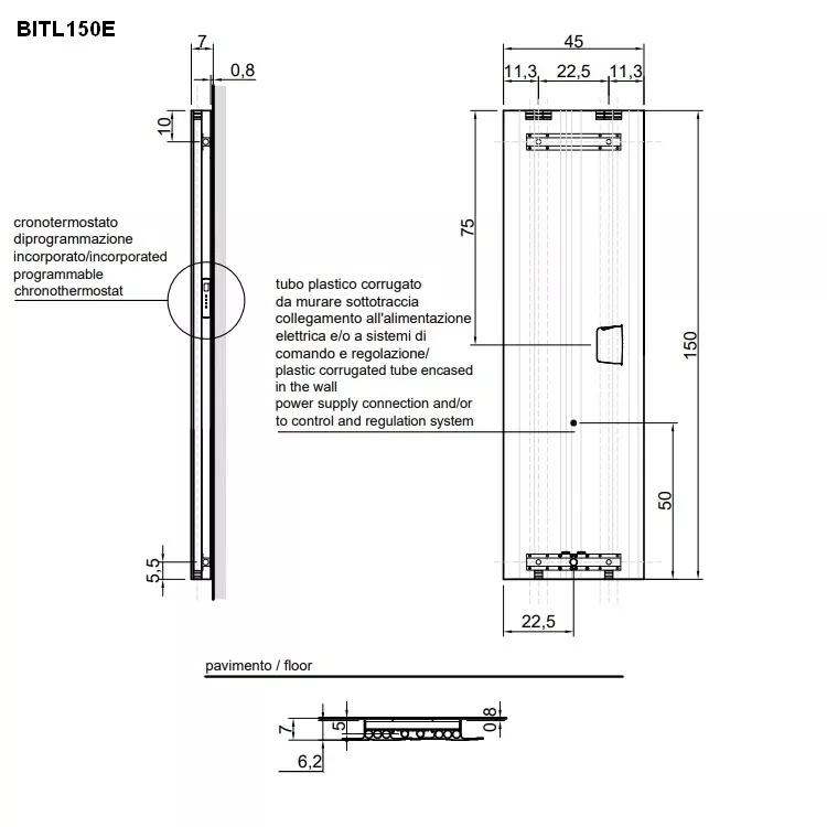 antoniolupi BIT LIGHT Design-Heizkörper, Elektroversion, H:150cm, schwarz matt-BITL150EV_NERO