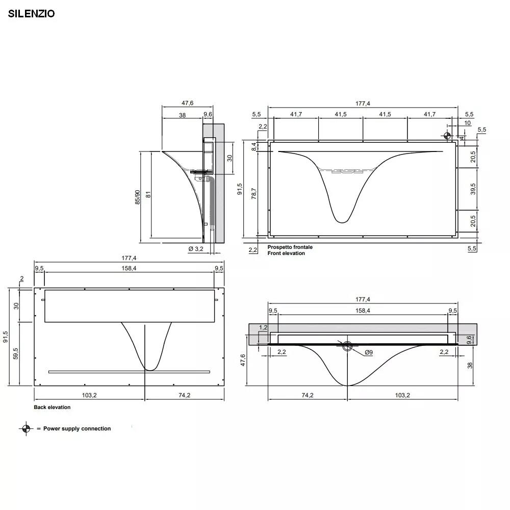 antoniolupi SILENZIO Wandeinbaubecken, 177,4x47,6x91,5cm, ohne Beleuchtung weiß matt-SILENZIO