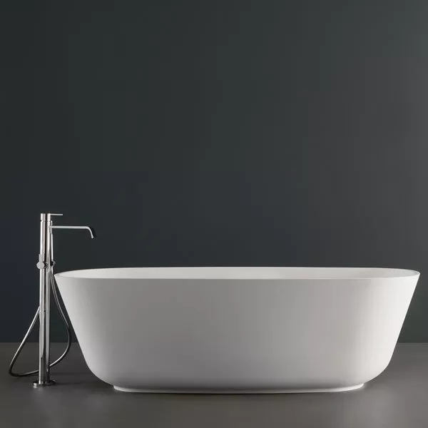 antoniolupi BAÌA Badewanne aus CRISTALPLANT® biobased, 185x90x50cm, weiß matt, Ablaufgarnitur edelstahl satiniert-BAIASA