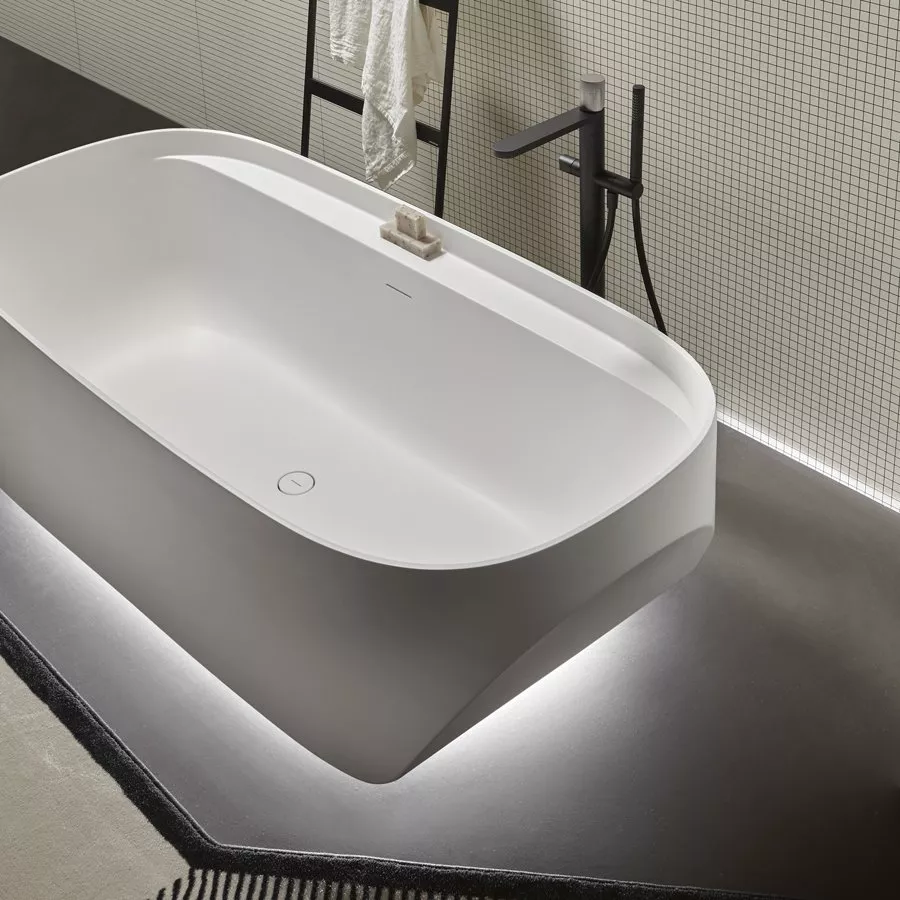 antoniolupi SLED freistehende Badewanne, 180x85x53cm, mit Beleuchtung, weiß matt - SLED-2-LED