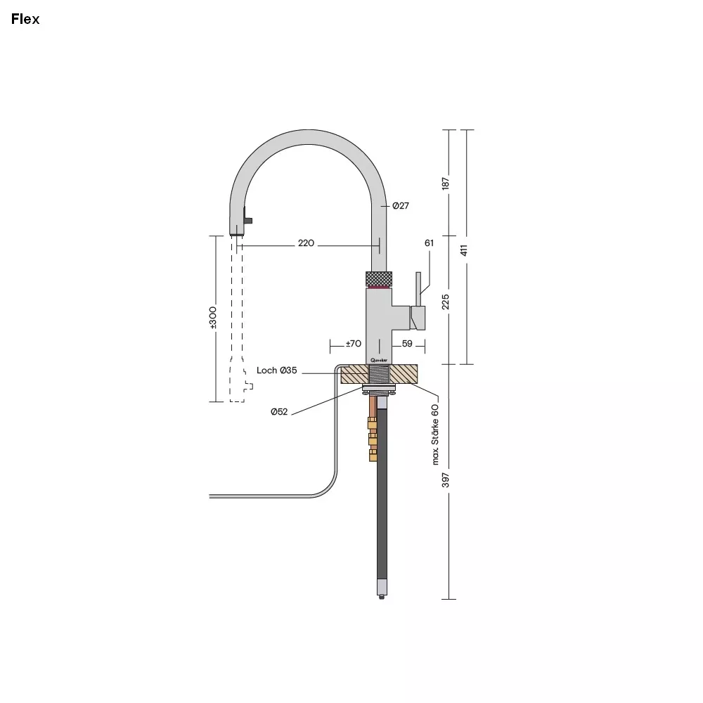 Quooker Flex Kochendwasserspender für Warmwasseranschluss-3XCHR