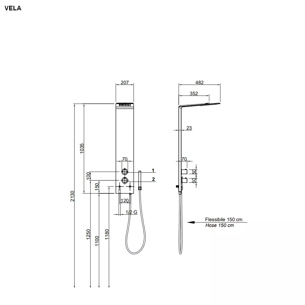 antoniolupi VELA Wand-Thermostat-Duschsystem, edelstahl satiniert-VELA