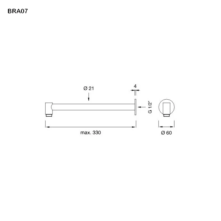 cea BRA 07 Wand-Brausearm, T:330mm, edelstahl satiniert-BRA07S