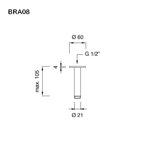 cea BRA 08 Decken-Brausearm, H:100mm, edelstahl satiniert-BRA08S