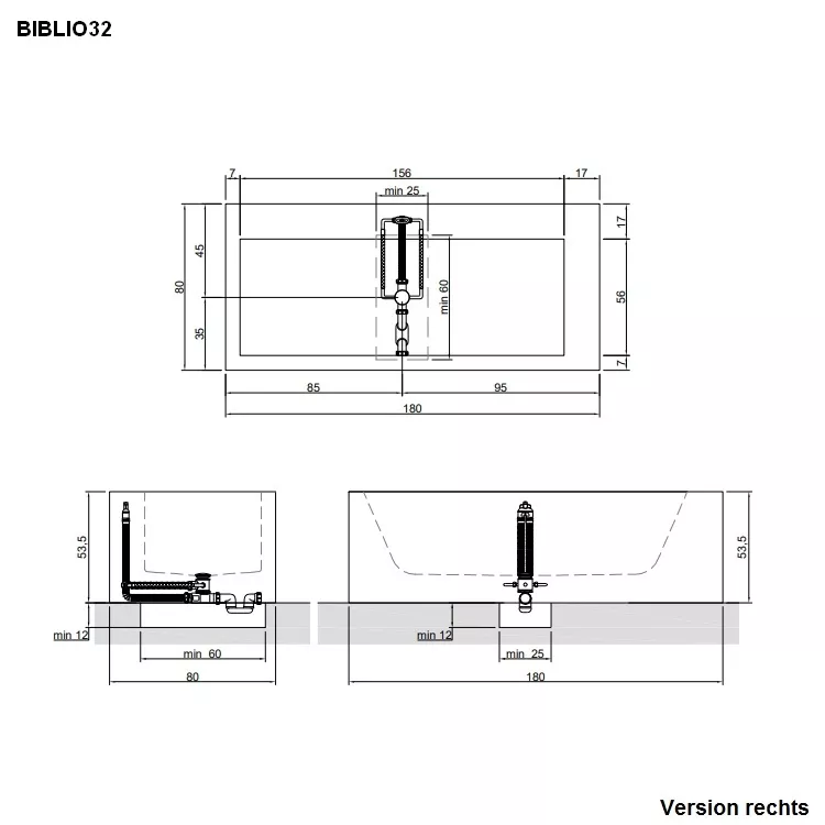 antoniolupi BIBLIO Badewanne mit 2 Armaturenrändern, 180x80x53,5cm, 3 Seiten verkleidet, Version rechts, weiß matt, Ablaufgarnitur weiß matt-BIBLIO323L_DX