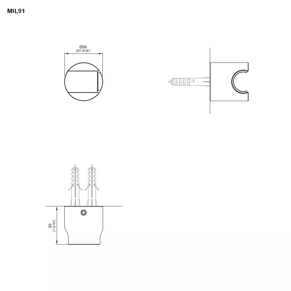 cea MIL 91 zylindrischer Wand-Brausehalter, edelstahl satiniert-MIL91S