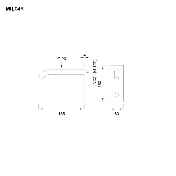 cea MIL 04R berührungsloser Wand-Waschtisch-Auslauf, Ausladung:185mm, edelstahl satiniert-MIL04RS