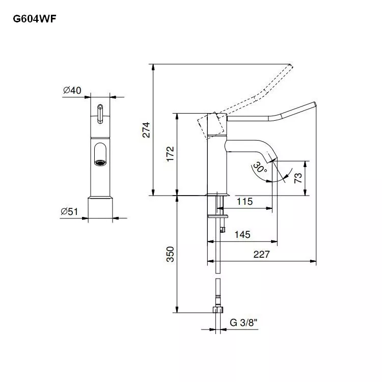 Fantini NOSTROMO Stand-Waschtisch-Eingriffmischer, H:17cm, Griff mit Klinikhebel-5002G604WF