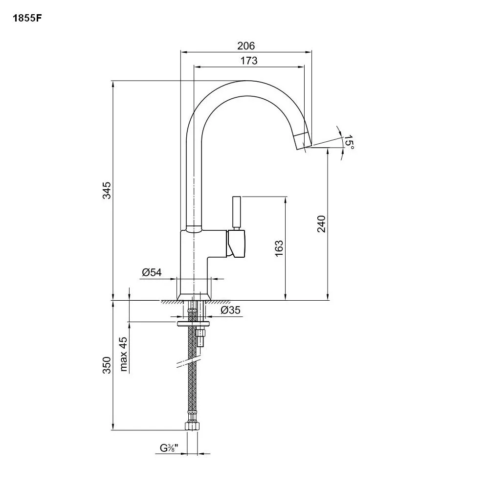 Fantini NOSTROMO Stand-Küchen-Eingriffmischer, Ausladung 17,5cm-42021855F