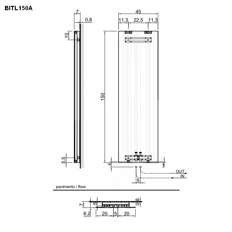 antoniolupi BIT LIGHT Design-Heizkörper, Wasserversion, H:150cm, weiß matt-BITL150AV_BIANCO