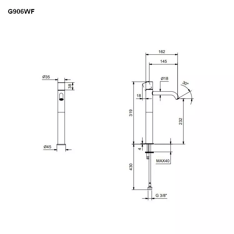 Fantini NOSTROMO SMALL Stand-Waschtisch-Eingriffmischer, H:32cm, Griff mit/ohne Hebel-5002G906WF