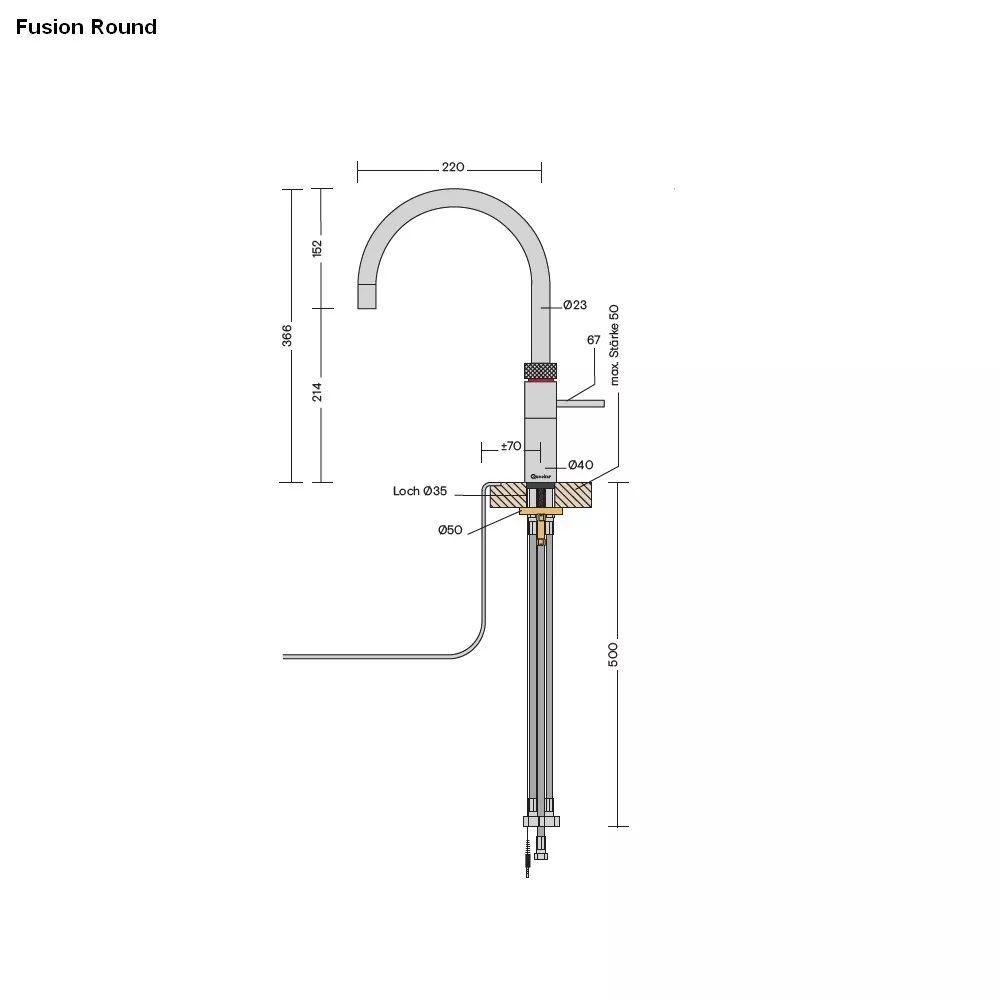 Quooker Classic Fusion Round Kochendwasserspender für Warmwasseranschluss-3CFRCHR