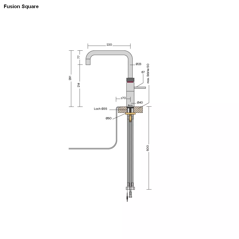 Quooker Classic Fusion Square Kochendwasserspender für Warmwasseranschluss-3CFSCHR