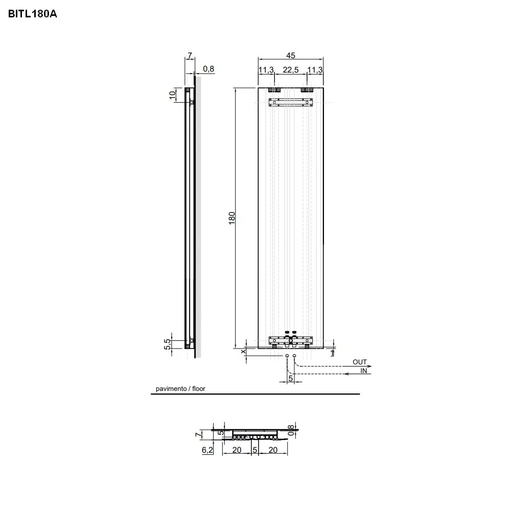 antoniolupi BIT LIGHT Design-Heizkörper, Wasserversion, H:180cm, weiß matt-BITL180AV_BIANCO