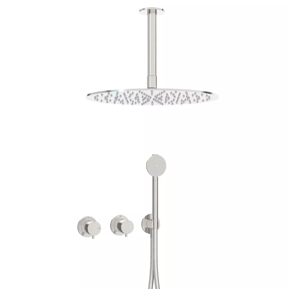 ceadesign MILO360 Wand-Brause-Thermostat mit 2-Wege-Umstellung, Rundkopfhandbrause D:65mm und Deckenregenbrause FRE35, edelstahl satiniert