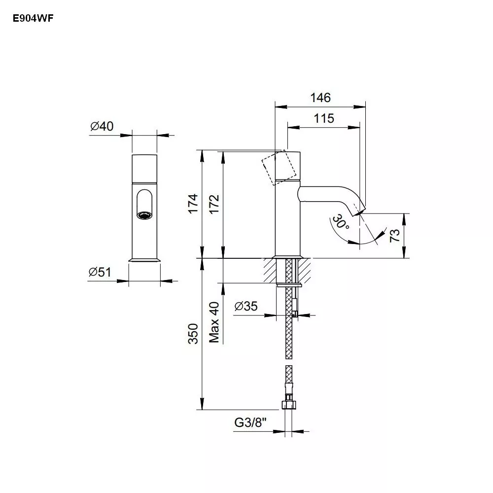 Fantini NOSTROMO Stand-Waschtisch-Eingriffmischer, H:17cm, Griff ohne Hebel-5002E904WF