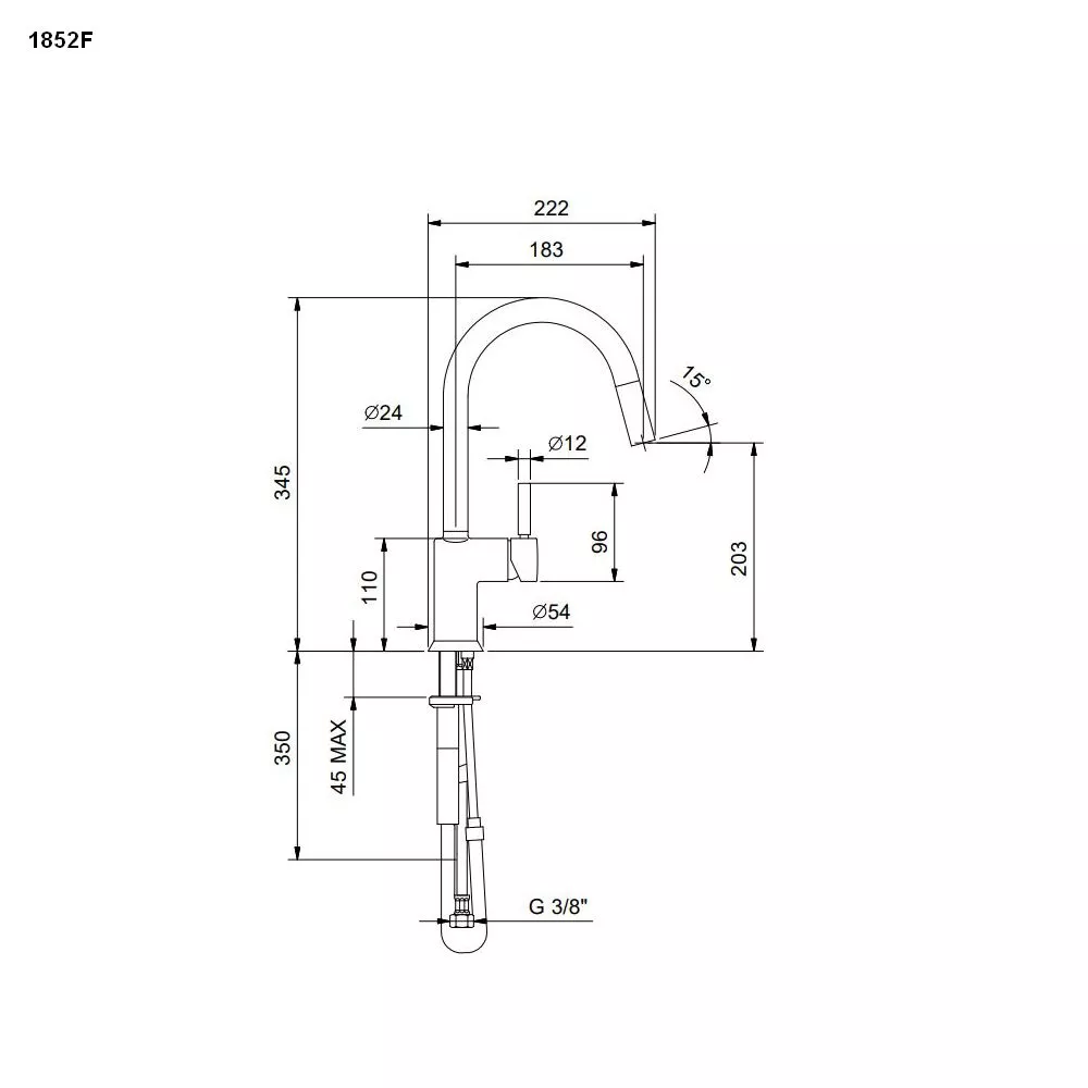 Fantini NOSTROMO Stand-Küchen-Eingriffmischer mit ausziehbarer Handbrause, Ausladung 18,5cm-42021852F