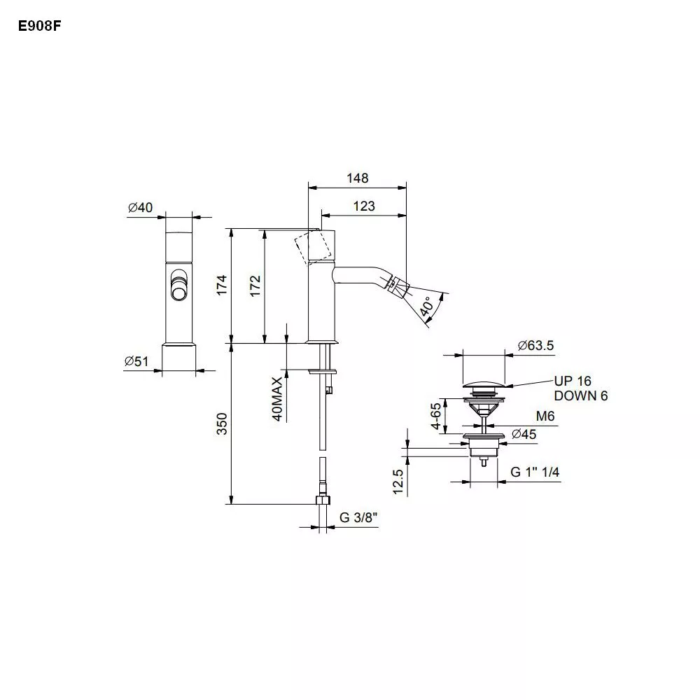 Fantini NOSTROMO Stand-Bidetmischer, H:17cm, Griff ohne Hebel-50P5E908F