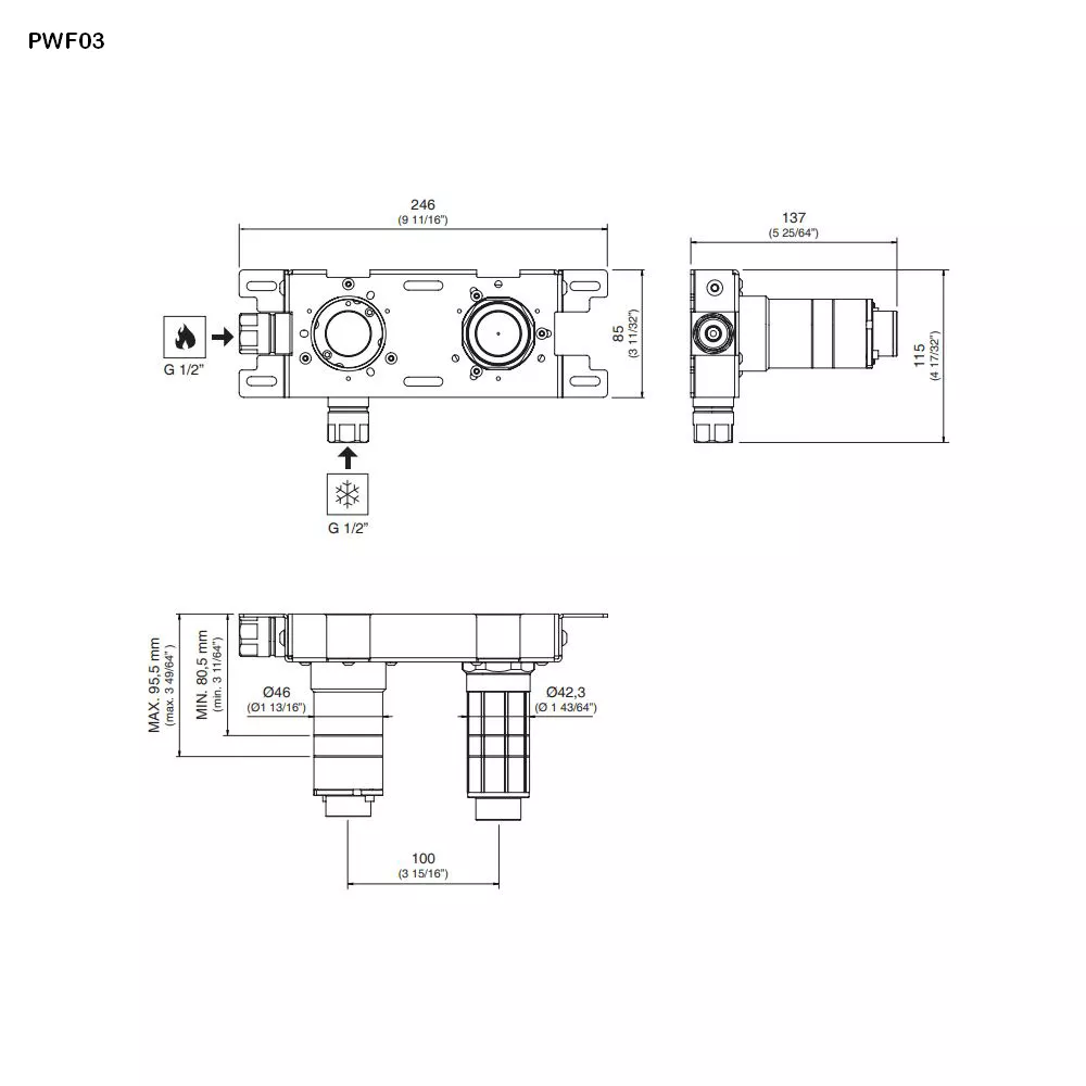 cea Unterputz-Einbauteil, Griff links-PWF03