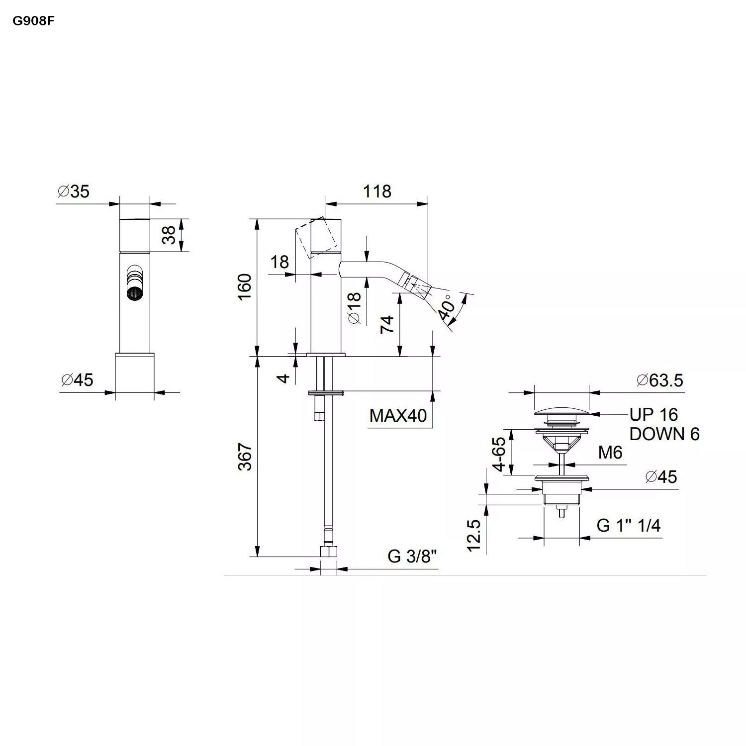 Fantini NOSTROMO SMALL Stand-Bidetmischer, Griff mit/ohne Hebel-50Q7G908F