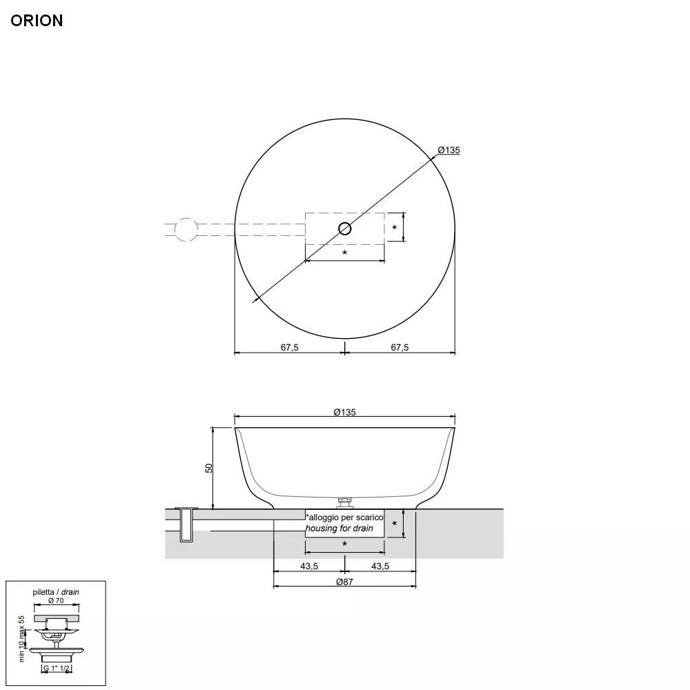 antoniolupi ORION freistehende Badewanne aus Naturstein, 50x135cm-ORION-GRIGIOLAVICO