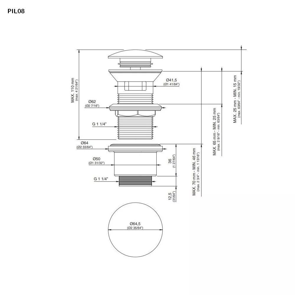 cea PIL Ablaufgarnitur mit Click-Clack, edelstahl satiniert-PIL08S