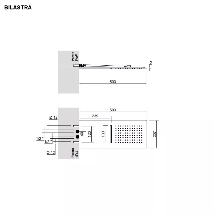 antoniolupi BILASTRA Wand-Regenbrause mit Wasserfall, edelstahl satiniert-BILASTRA