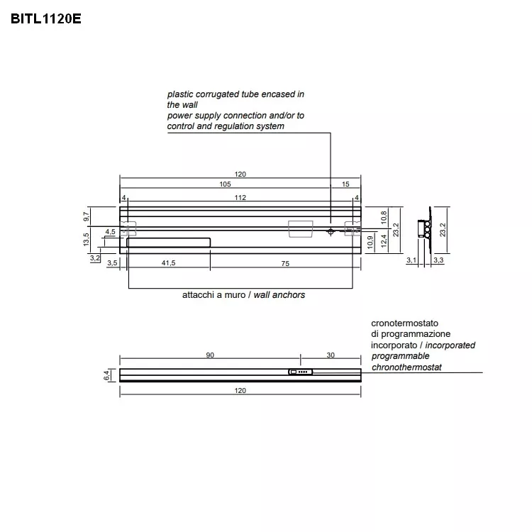 antoniolupi BIT LIGHT Design-Heizkörper, Elektroversion, B:120cm, schwarz matt-BITL1120EV_NERO