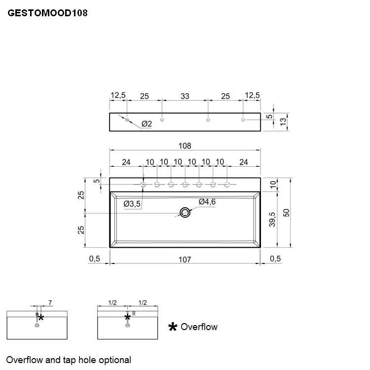 antoniolupi GESTOMOOD rechteckiges Wandbecken, 108x50cm, mit 1 Hahnloch, weiß matt, Ablaufgarnitur weiß matt-GESTOMOOD108-2-1-0-WB