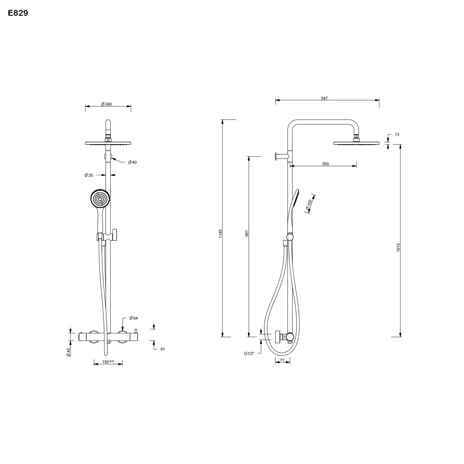 Fantini Aufputz-Brause-Thermostat mit Regenbrause D:24cm-5002E829