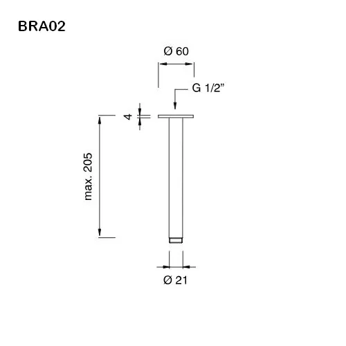 cea BRA 02 Decken-Brausearm, H:200mm, edelstahl satiniert-BRA02S