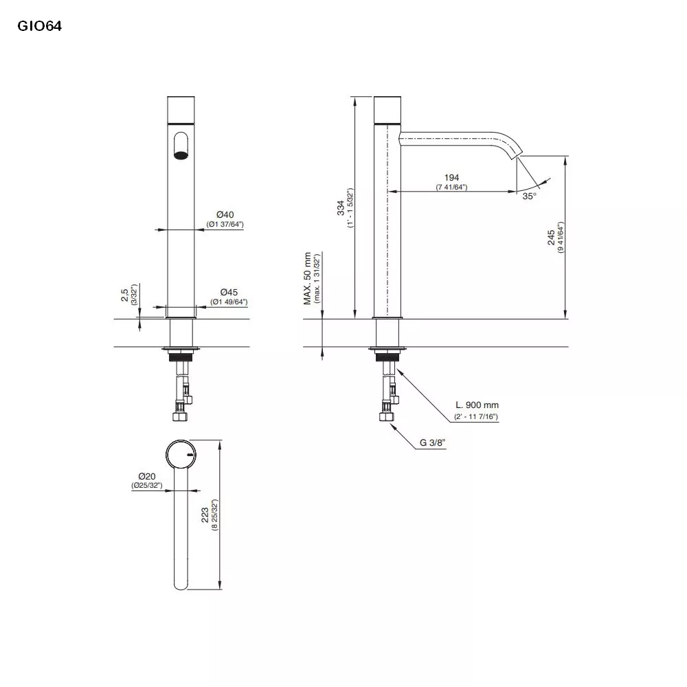 cea GIOTTO PLUS Waschtisch-Eingriffmischer, H:335mm, edelstahl satiniert-GIO64S