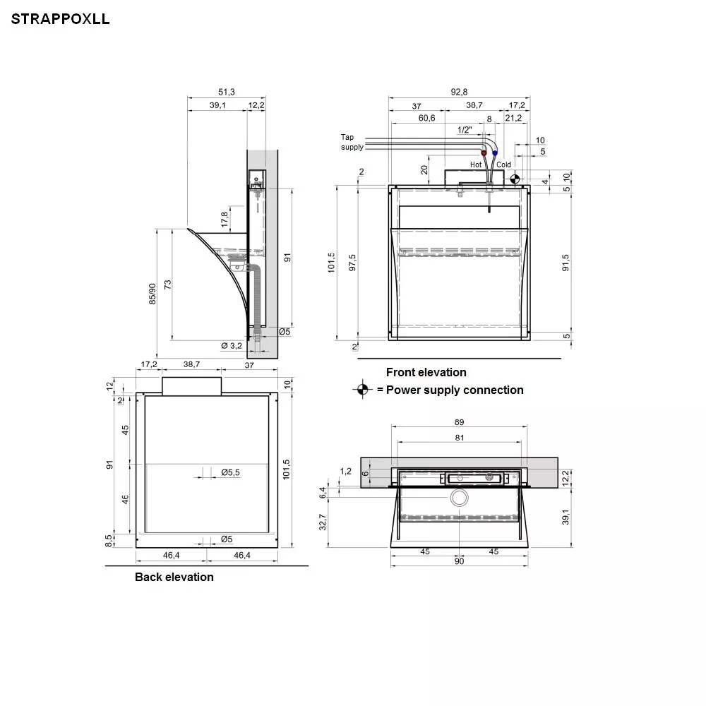 antoniolupi STRAPPOXL Wandeinbaubecken, 92,8x51,3x101,4cm, mit LED-Beleuchtung, weiß matt-STRAPPOXLL