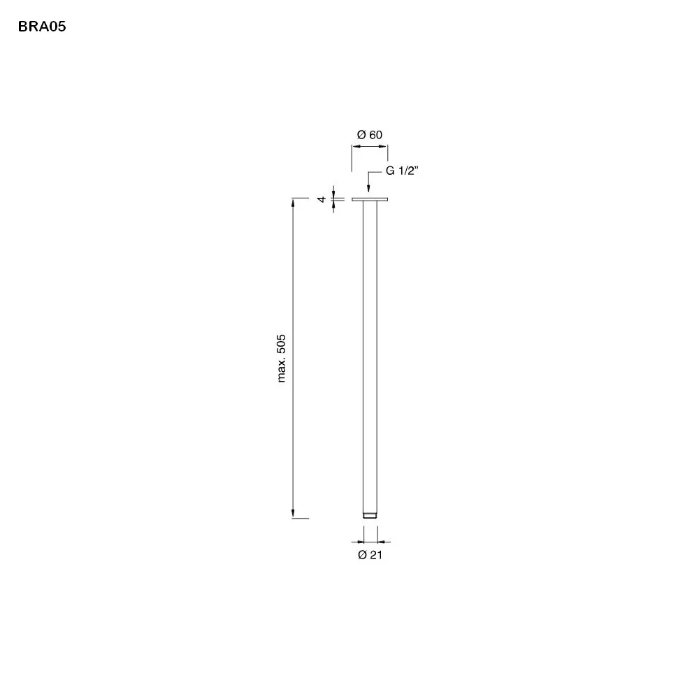 cea BRA 05 Decken-Brausearm, H:500mm, edelstahl satiniert-BRA05S