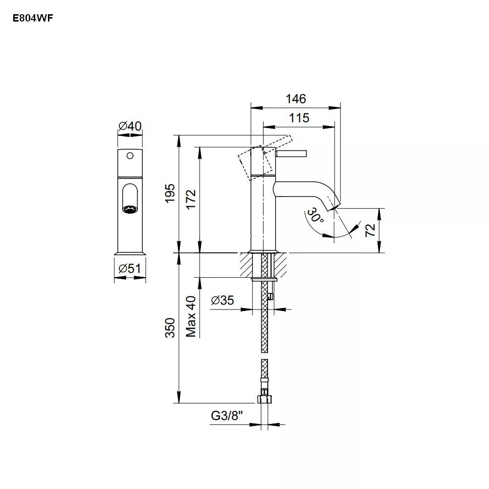 Fantini NOSTROMO Stand-Waschtisch-Eingriffmischer, H:17cm, Griff mit Hebel-5002E804WF