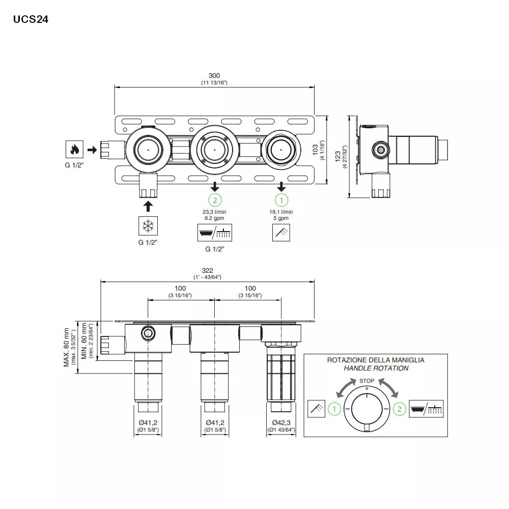 cea Unterputz-Einbauteil-Thermostat mit 2-Wege-Umstellung und Auslaufmuffe rechts-UCS24