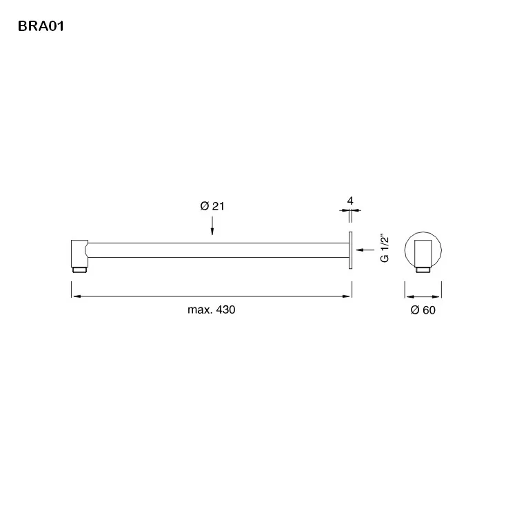 cea BRA 01 Wand-Brausearm, T:430mm, edelstahl satiniert-BRA01S