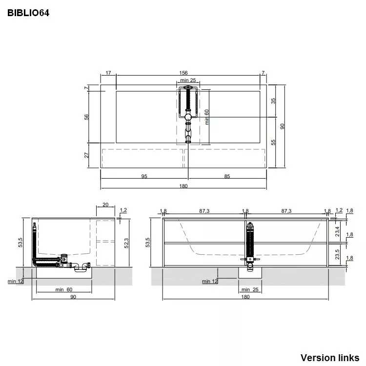 antoniolupi BIBLIO Badewanne mit Frontablagefächern aus Holz und seitlichem Armaturenrand, 180x90x53,5cm, Version links, rovere naturale, Ablaufgarnitur weiß matt-BIBLIO64_ROVERE_NATURALE_SX