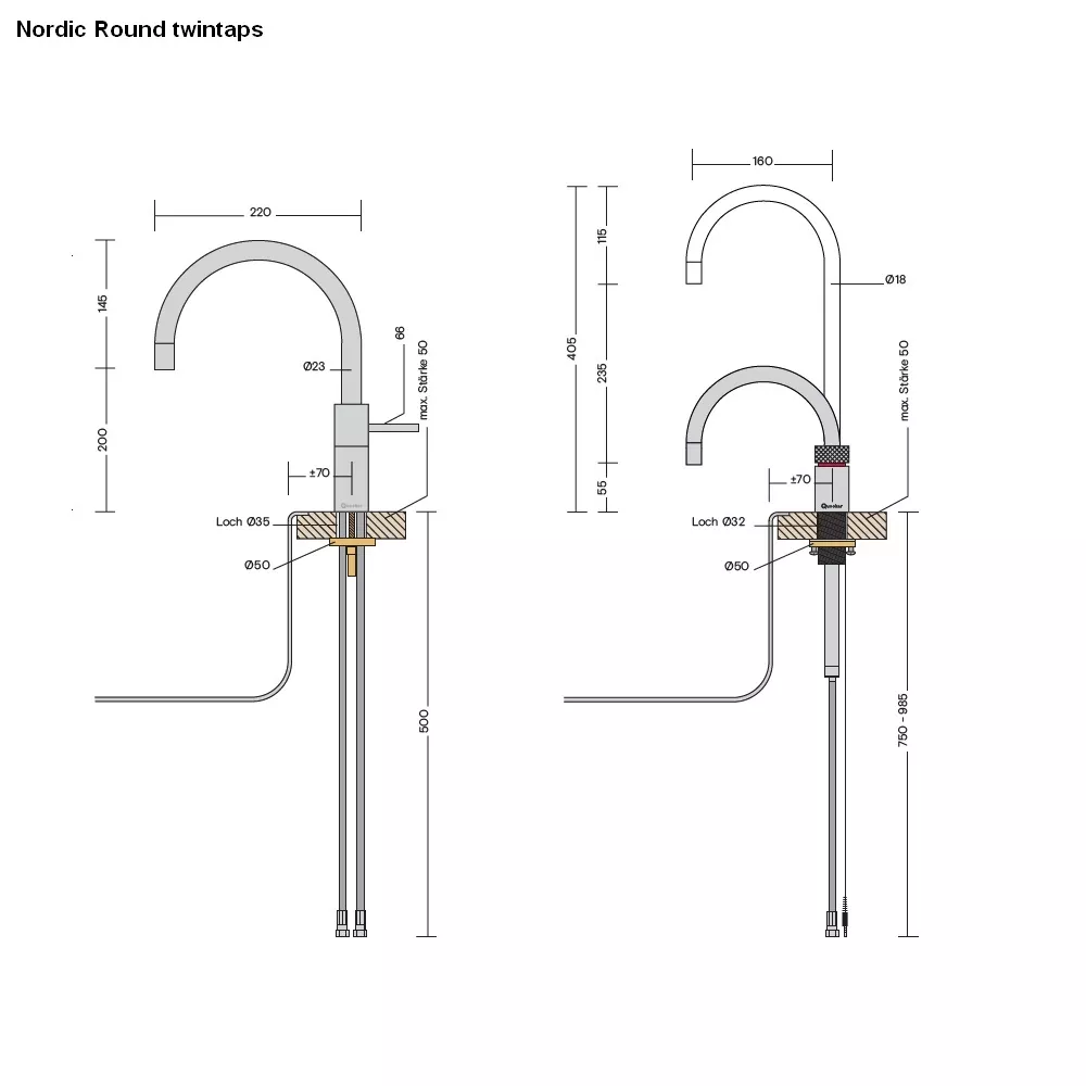 Quooker Nordic Round Twintaps Mischbatterie und Kochendwasserspender für Warmwasseranschluss-3NRCHRTT