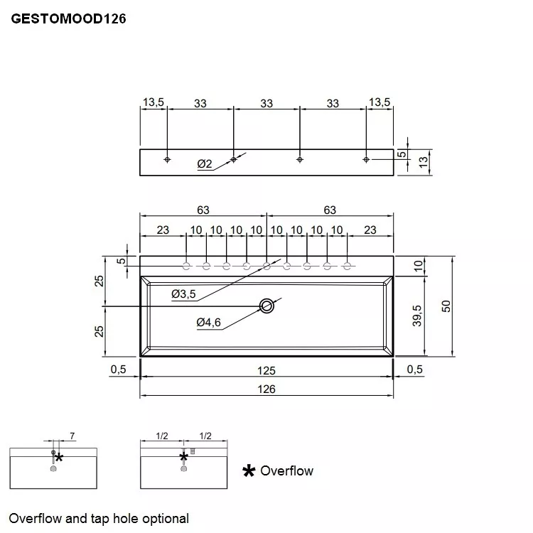 antoniolupi GESTOMOOD rechteckiges Aufsatzbecken, 126x50cm, ohne Hahnloch, weiß matt, Ablaufgarnitur weiß matt-GESTOMOOD126-2-0-0-AB