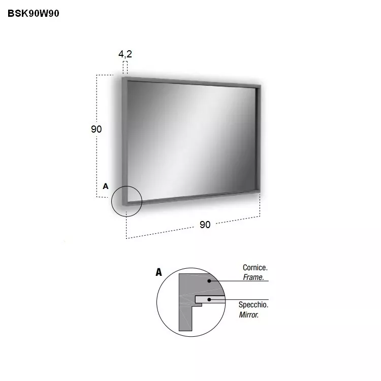 antoniolupi BESPOKE rechteckiger LED-Spiegel, 4000K-BSK90W90