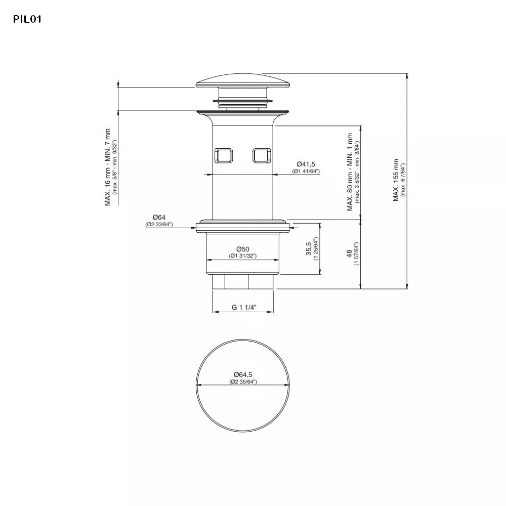 cea PIL Ablaufgarnitur mit Click-Clack, edelstahl satiniert-PIL01S