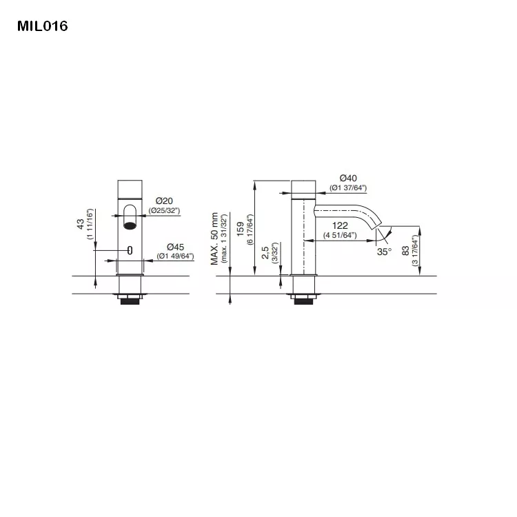 cea MIL 016 berührungslose Waschtischarmatur mit Temperaturregulierung, H:155mm, edelstahl satiniert-MIL016S