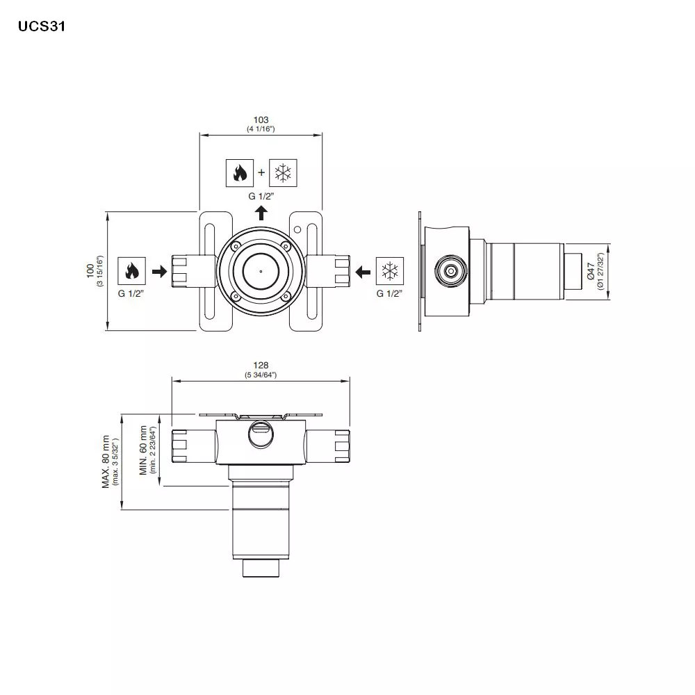 cea Unterputz-Einbauteil-Thermostat mit Aqua-Stop, high water flow-UCS31