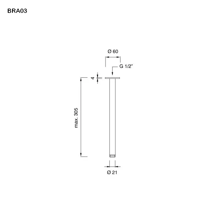 cea BRA 03 Decken-Brausearm, H:300mm, edelstahl satiniert-BRA03S